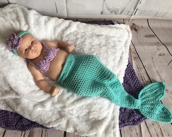 Conjunto de sirena para bebé - Disfraz de sirena para bebé - Conjunto de sirena para bebé - Cola de sirena para recién nacida - Conjunto de sirena para recién nacida - Baby Shower - Conjunto de sirena