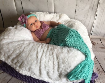 Traje de sirena para bebé - Disfraz de sirena para bebé - Accesorio para fotos de bebé - Cola de sirena para recién nacido - Cola de sirena para bebé - Cosplay - Conjunto de sirena - Sirena