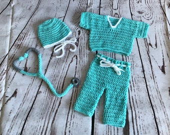 Uniforme de médico para bebés - Traje de médico para bebés - Traje de enfermera para bebés - Traje para fotos de bebés - Traje para fotos de recién nacidos - Accesorio para fotos de bebés - Traje para fotos de bebés