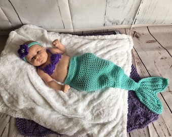 Mermaid Baby Costume - Baby Mermaid Costume - Newborn Mermaid Tail - Baby Mermaid Set - Baby Mermaid Outfit - Newborn Photo Prop - Baby Girl