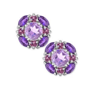 Sterling Silver Amethyst and Rhodolite Garnet Stud Earrings