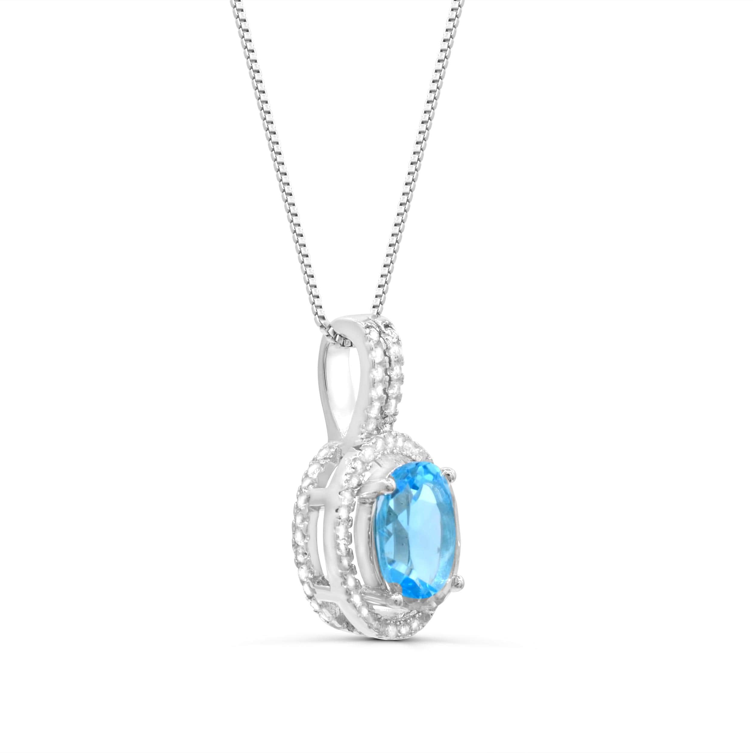 Sterling Silver Swiss Blue Topaz and White Topaz Pendant Necklace - Etsy