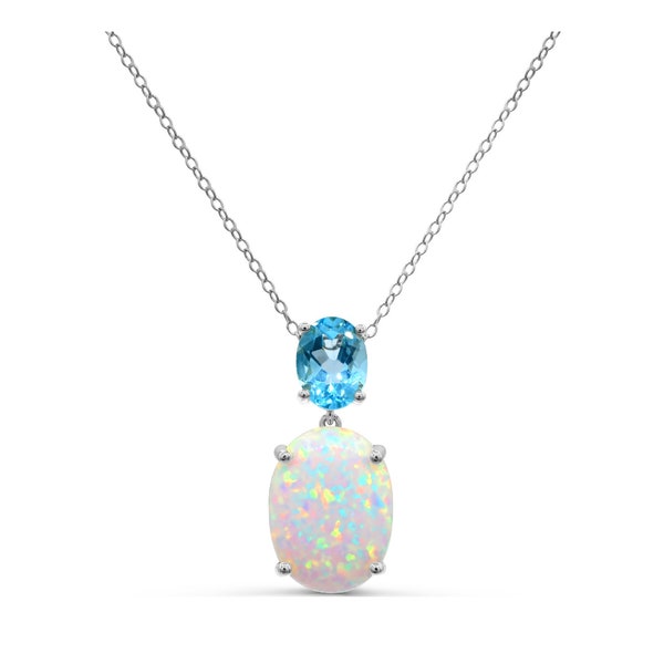 Oval Created Opal and Sky Blue Topaz Pendant Necklace in Sterling Silver