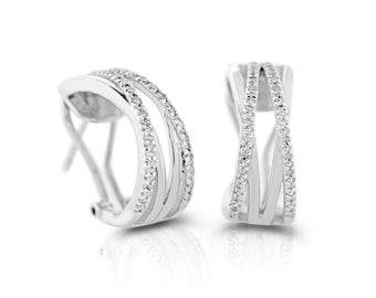 Cross-Bridges Diamond Sterling Silver Earrings