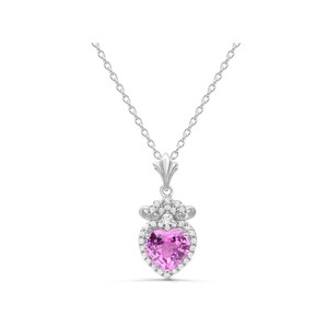 Sterling Silver Created Pink and White Sapphire Heart Pendant Necklace