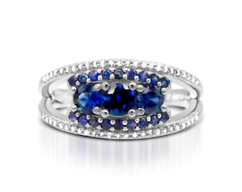 Blauer Saphir und Diamant Weißgold Ring