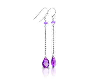 Boucles d'oreilles pendantes en argent sterling avec améthyste