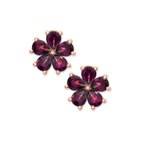 Rhodolite and Diamond Accent Floral Stud Earrings in 14K Rose Gold over Sterling Silver