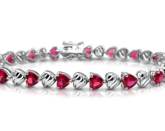Sterling Silver Created Ruby Bracelet