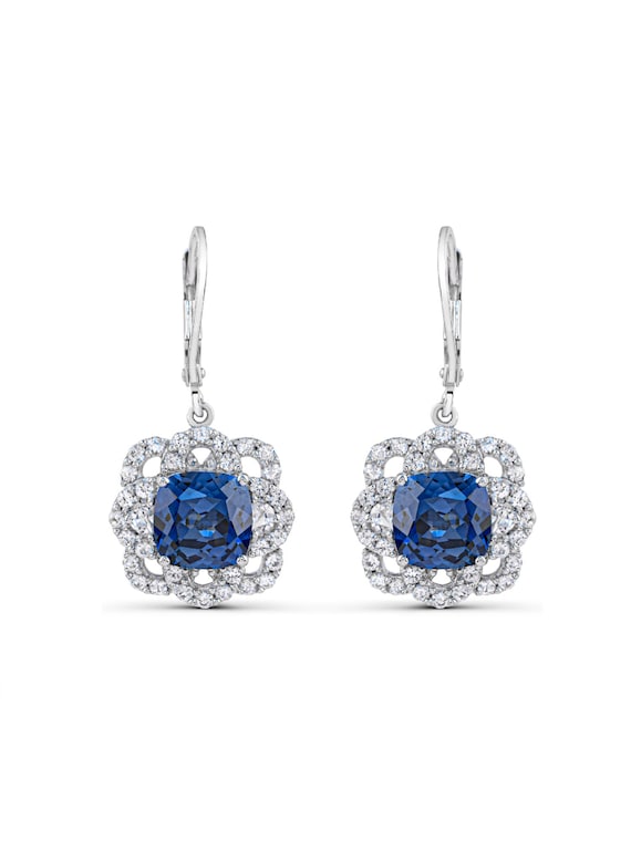 Erstellt Blau & Weiß Saphir Ohrringe In Sterling Silber