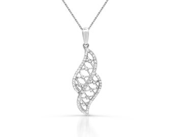 10K White Gold Diamond Filigree Pendant with Chain