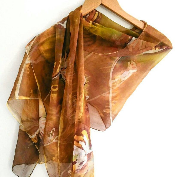 Fall silk scarf - Unique silk scarf - Batik silk scarf Handmade silk scarf - Designer silk scarves - Painted silk scarf - Ladies scarves