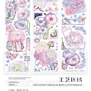 CharlieStudio vol.8 original Collection Part1 hochwertige klare PET Kunststoff Masking Tape Sampler perfekt für Journal/TN/Planner/Basteln Peony =6×100cm