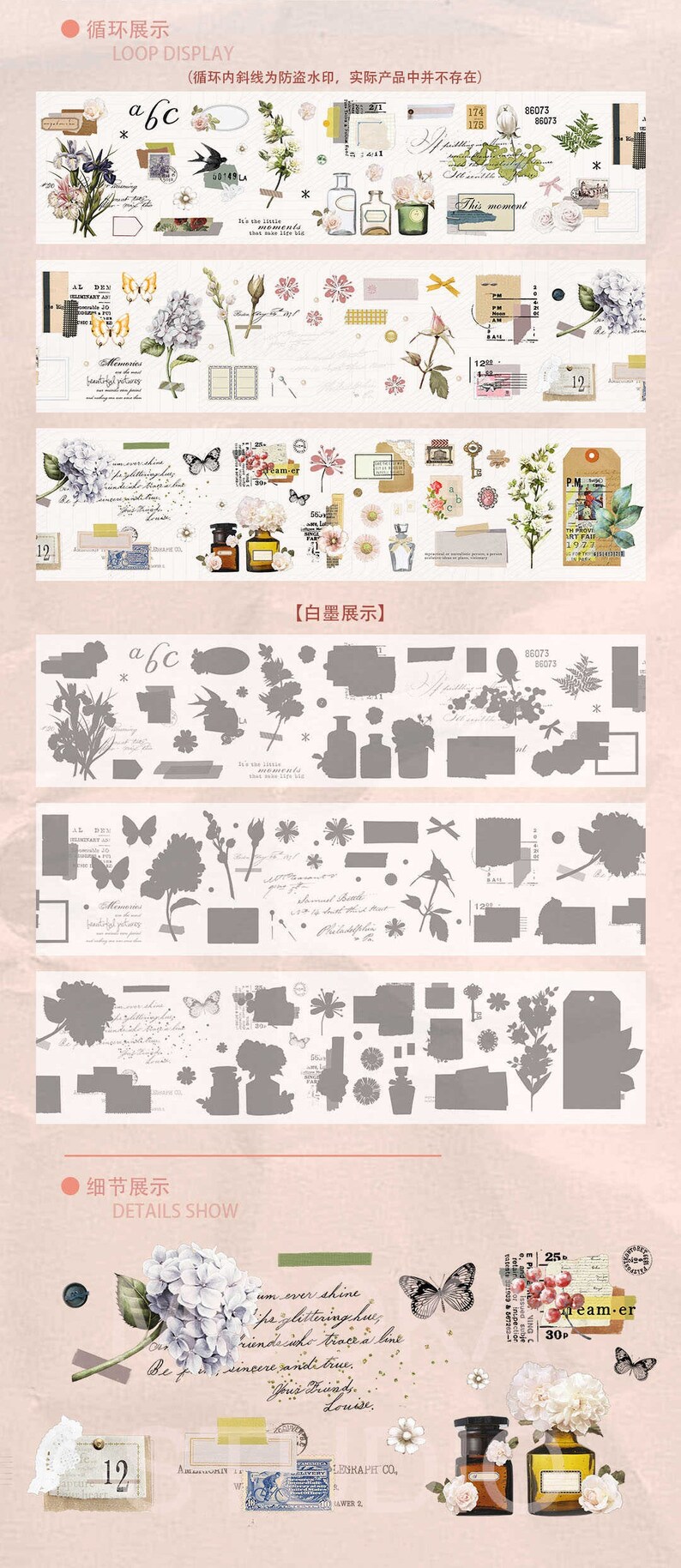 MooKA Studio vol.4 hochwertige PET Masking Tape Sampler & Sticker Sets perfekt für Journal/TN/Planner/Album/Basteln/Scrapbook Flower Museum