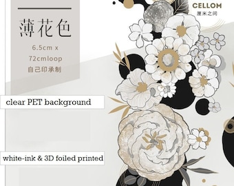 CelloM | Pale Floral hoge kwaliteit heldere PET plastic masking tape sampler - perfect voor journal / TN / planner / album / crafting