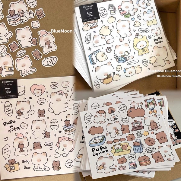 BlueMoon×Robobo | original PuPu the kitten series kiss-cut PVC sticker sheets - perfect for planner/hobonichi/TN/journal/album/scrapbook