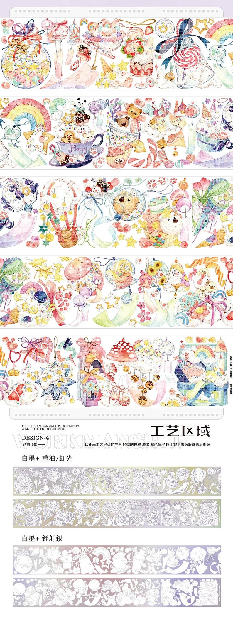 CharlieStudio vol.8 original Collection Part1 hochwertige klare PET Kunststoff Masking Tape Sampler perfekt für Journal/TN/Planner/Basteln Sweet Chime =7×100cm