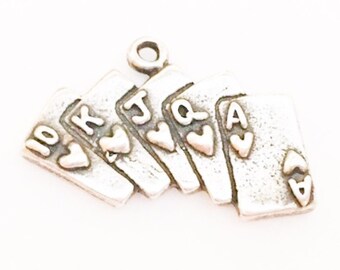 Tibetian Silver Lead Free Pewter Charms//Royal Flush//Cards//Poker