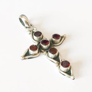 Vintage Garnet Sterling Silver Cross Pendant