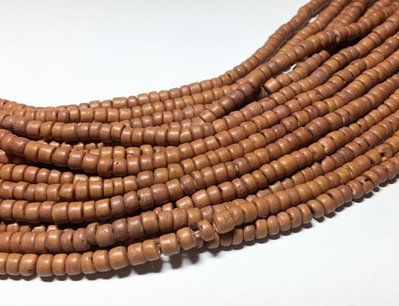 5 Strands Natural Dark Coconut Rondelle Beads – 3mm, Brown, Opaque, Antiqued Finish