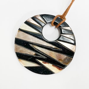 Vintage  Bold Inlaid Shell Pendant Mother of Pearl Pendant 55MM