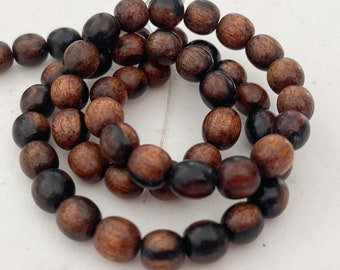 ebony wood beads, natural wood beads, kamagong wood 8mm round 16" strand