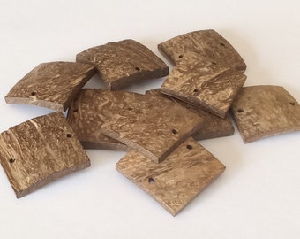 Coconut Wood Square Connector Beads: Unpolished Brown Discs (10pc)