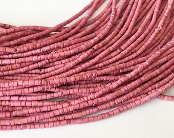 Coco Heishi, Natural Wood Beads, Coconut Shell Heishi 2-3mm Pink 24" strand