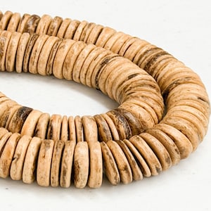 Tiger Coconut Shell Beads, 15mm Flat Disc Rondelle, 30pc