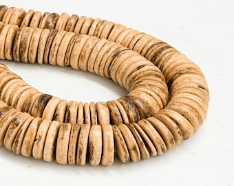Tiger Coconut Shell Beads, 15mm Flat Disc Rondelle, 30pc