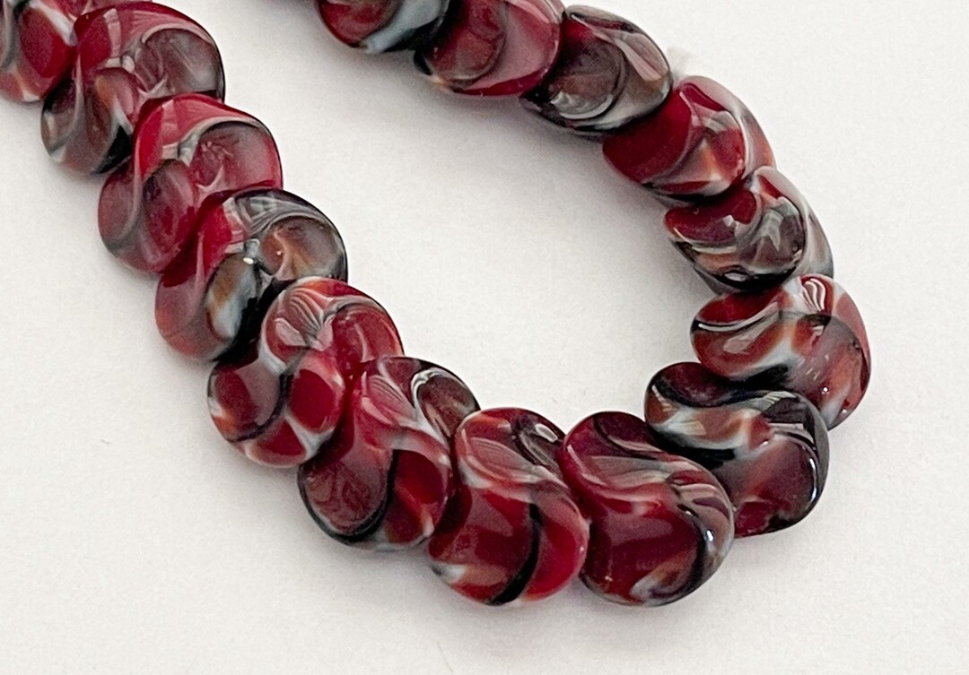 25PC Czech Glass Wavy Disc Beads Red/black Swirl Etsy