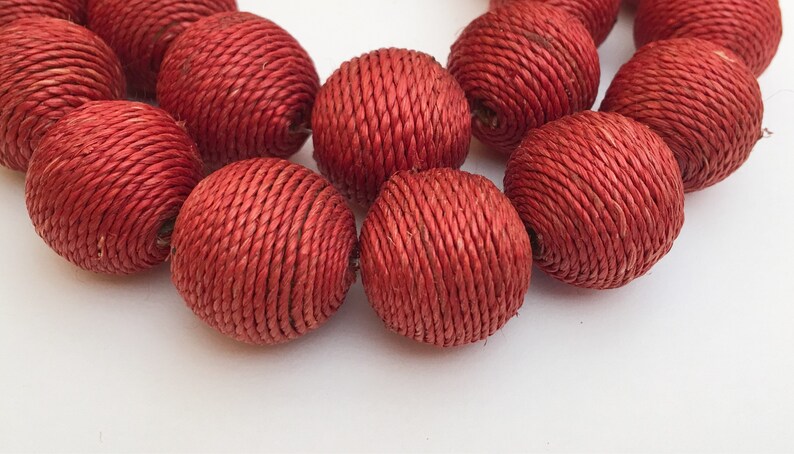 Cord Wrapped Beads, Round Wrapped Beads, Large Hole Beads 21mm Cinnamon Hemp-10pc zdjęcie 3