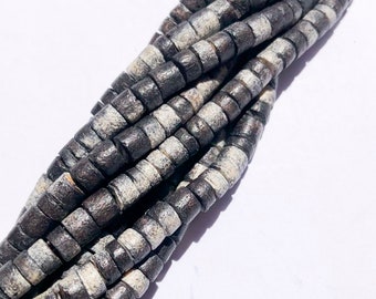 4-5mm Coconut Heishi, Coco Heishi, Coconut Shell Tube Beads, Natural Wood Beads, Coconut Shell Heishi  Tie-Dyed Black/Cream 24” strand