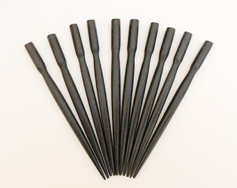 10 Black Wood Hair Sticks: Hand Carved Matte Shawl Pins