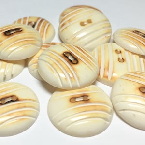 12 round carved burnt bone buttons 3/4 inch