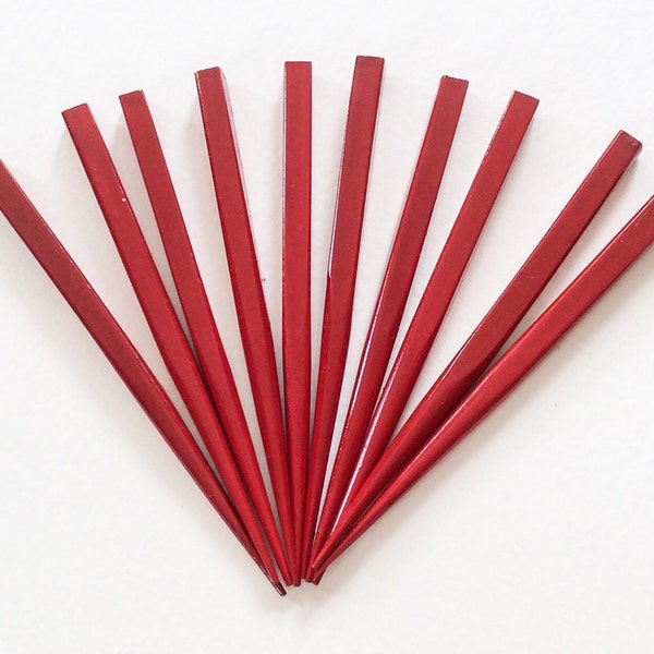 Wood Hair Sticks Blanks Red Lacquered small 4 1/2 inch square 10 pcs./pkg.