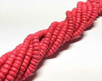 4-5mm Coconut Beads, Natural Wood Beads, Coco Rondelle Pukalet Bright Red 16" strand