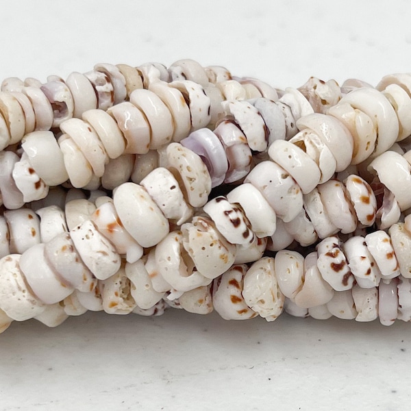 Genuine puka shell beads 6/7mm tiger puka Distressed