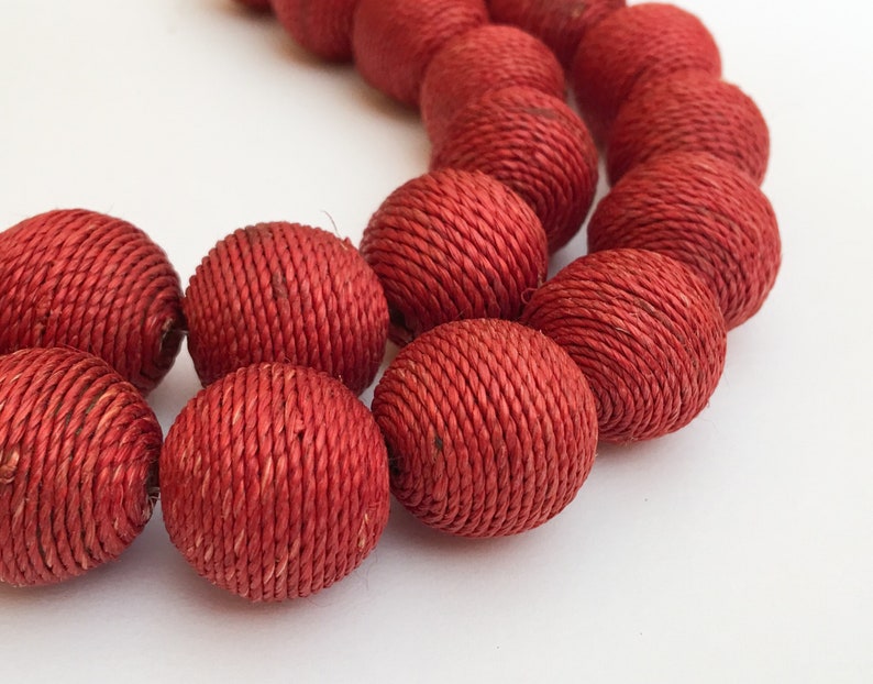 Cord Wrapped Beads, Round Wrapped Beads, Large Hole Beads 21mm Cinnamon Hemp-10pc zdjęcie 4