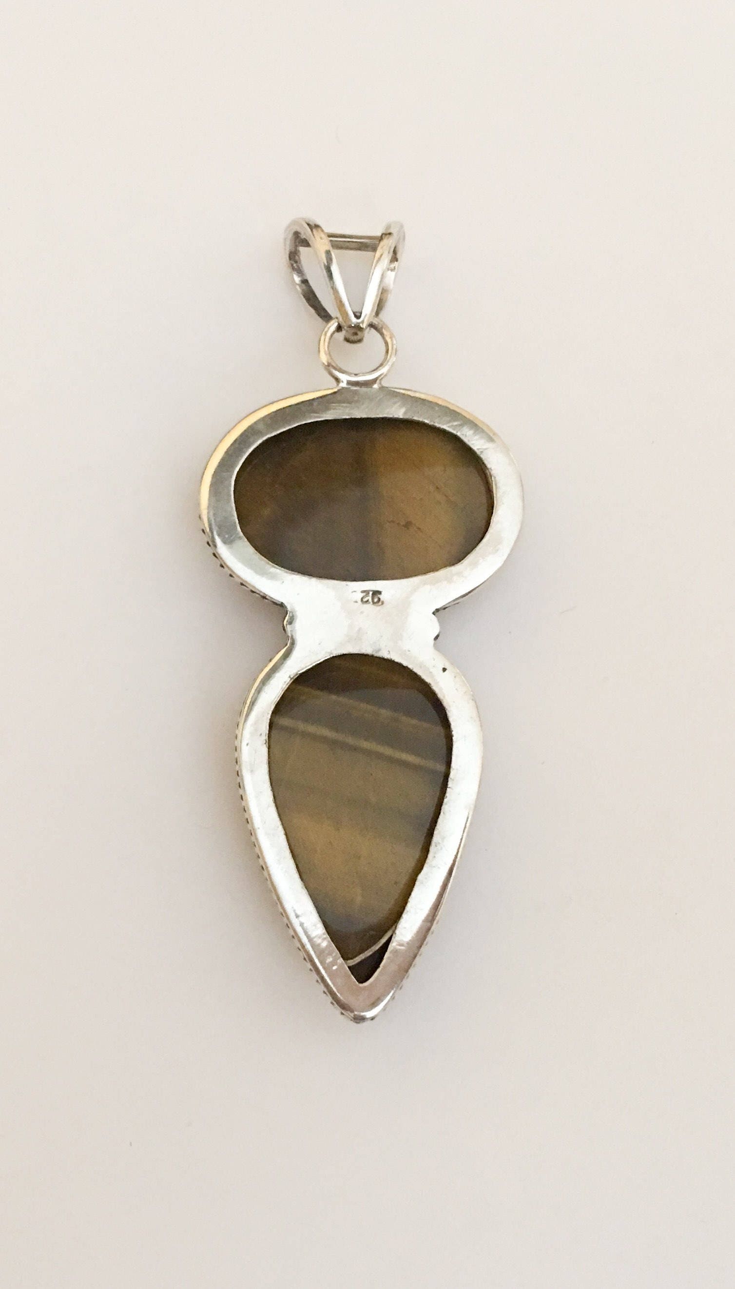 Pendentif Vintage œil De Tigre - Argent Massif 925, Pierre Naturelle, Occasion, Référence K33