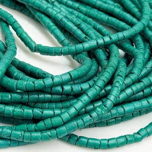 Dyed Green Coconut Heishi Beads, Natural Wood Tube Strand