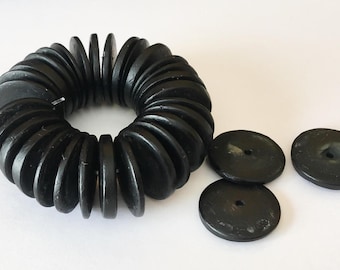 Discos de madera de coco de 20 mm, Coco Rondelle Negro, Cáscara de Coco, Cuentas de Madera Natural - 30 unidades