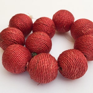 Cord Wrapped Beads, Round Wrapped Beads, Large Hole Beads 21mm Cinnamon Hemp-10pc zdjęcie 1