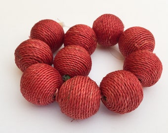 Cord Wrapped Beads, Round Wrapped Beads, Large Hole Beads 21mm Cinnamon Hemp-10pc