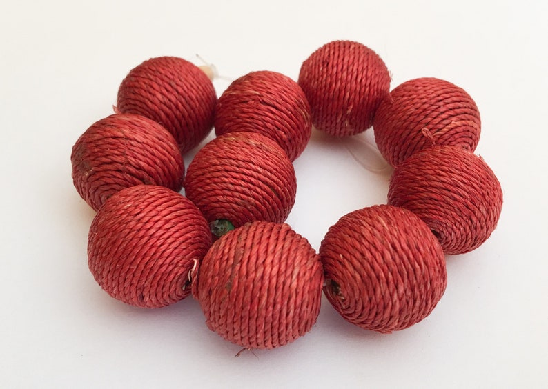 Cord Wrapped Beads, Round Wrapped Beads, Large Hole Beads 21mm Cinnamon Hemp-10pc zdjęcie 1