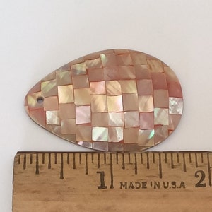 Inlaid shell pendant, abalone mosaic shell pendant teardrop red image 4