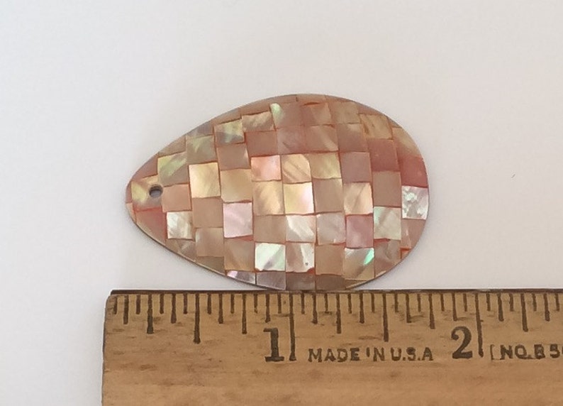 Inlaid shell pendant, abalone mosaic shell pendant teardrop red image 4