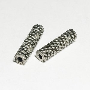 2 cuentas de plata de ley de Bali con tubo oxidado