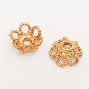 2 Gold Vermeil Bead Caps 10mm, 24kt vermeil with granulation