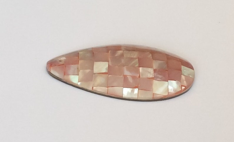 Inlaid shell pendant, abalone mosaic shell pendant teardrop red image 3